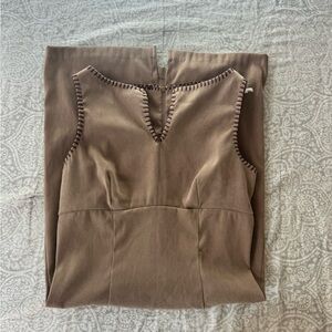 La Belle Tan Dress with Decorative Stitching